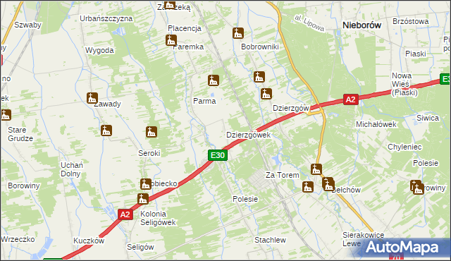 mapa Dzierzgówek gmina Nieborów, Dzierzgówek gmina Nieborów na mapie Targeo