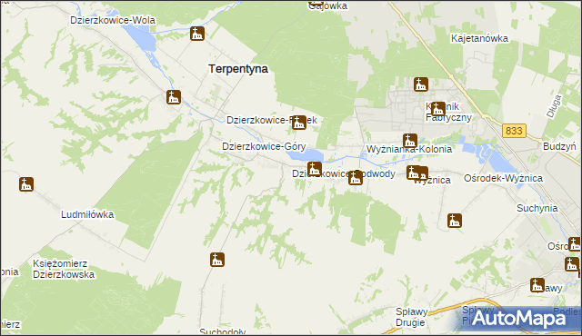 mapa Dzierzkowice-Podwody, Dzierzkowice-Podwody na mapie Targeo