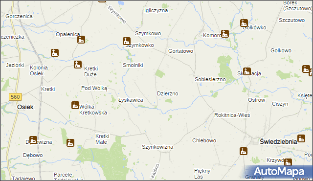 mapa Dzierżno gmina Brodnica, Dzierżno gmina Brodnica na mapie Targeo