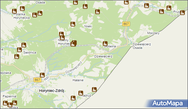 mapa Dziewięcierz, Dziewięcierz na mapie Targeo