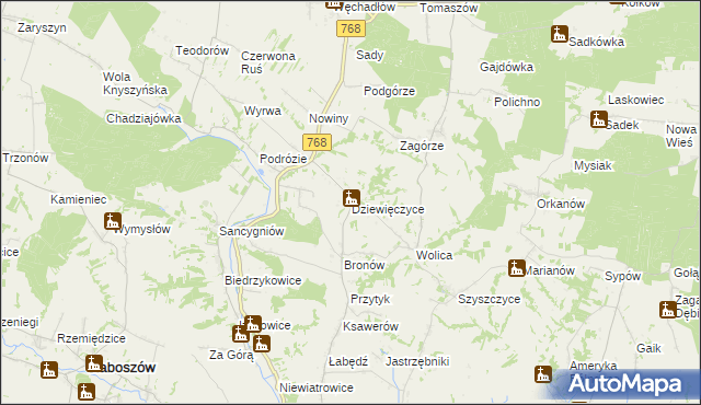 mapa Dziewięczyce, Dziewięczyce na mapie Targeo