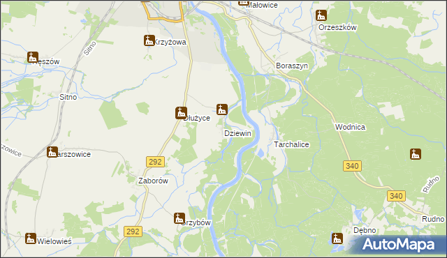 mapa Dziewin gmina Ścinawa, Dziewin gmina Ścinawa na mapie Targeo