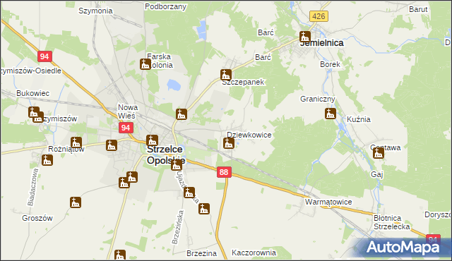 mapa Dziewkowice, Dziewkowice na mapie Targeo