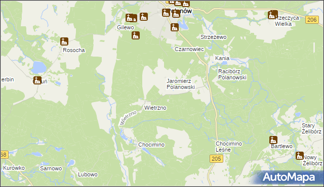 mapa Dzikowo gmina Polanów, Dzikowo gmina Polanów na mapie Targeo
