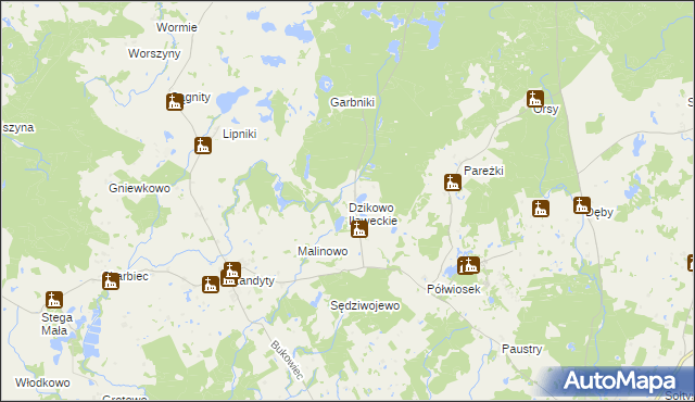 mapa Dzikowo Iławeckie, Dzikowo Iławeckie na mapie Targeo