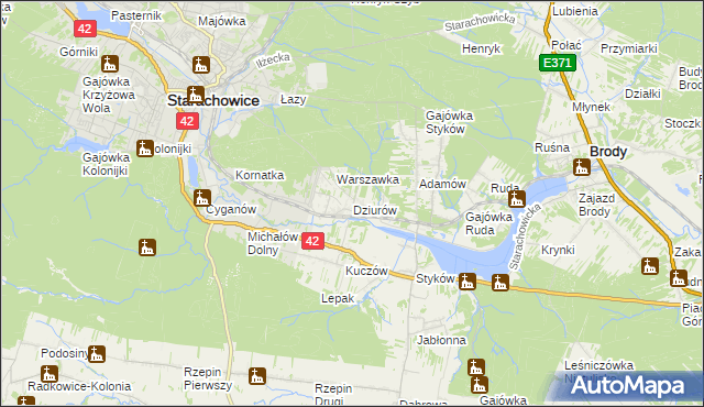 mapa Dziurów gmina Brody, Dziurów gmina Brody na mapie Targeo