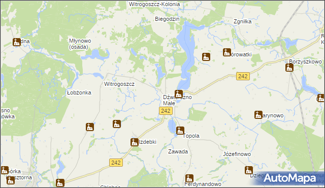 mapa Dźwierszno Małe, Dźwierszno Małe na mapie Targeo