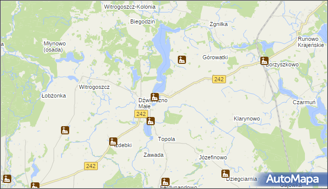 mapa Dźwierszno Wielkie, Dźwierszno Wielkie na mapie Targeo