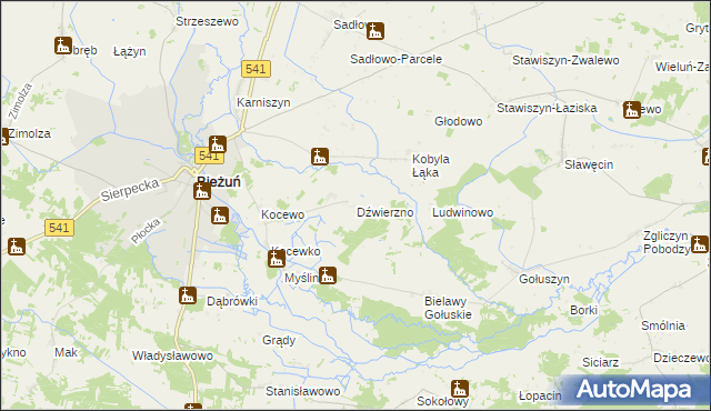 mapa Dźwierzno gmina Bieżuń, Dźwierzno gmina Bieżuń na mapie Targeo