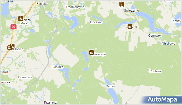 mapa Dźwierzno gmina Koczała, Dźwierzno gmina Koczała na mapie Targeo