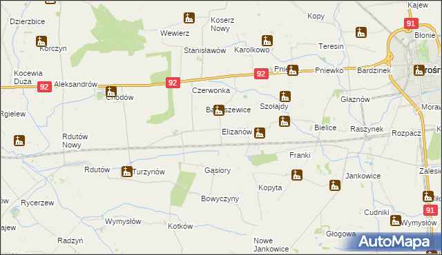 mapa Elizanów, Elizanów na mapie Targeo