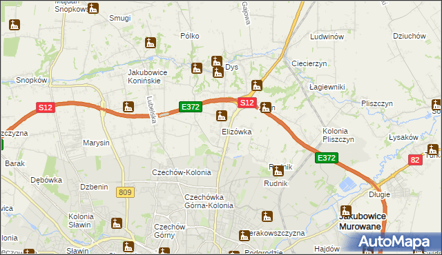 mapa Elizówka gmina Niemce, Elizówka gmina Niemce na mapie Targeo