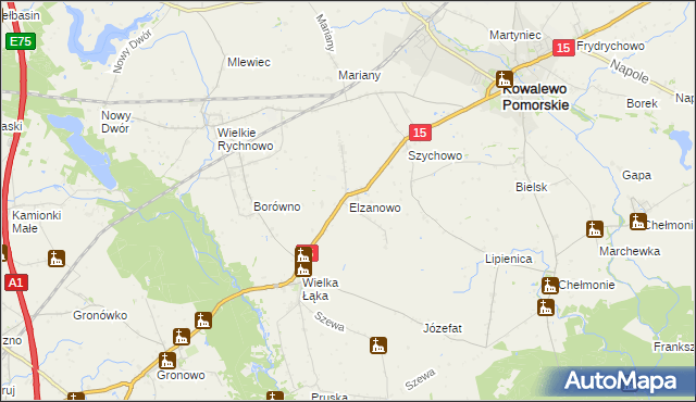 mapa Elzanowo gmina Kowalewo Pomorskie, Elzanowo gmina Kowalewo Pomorskie na mapie Targeo