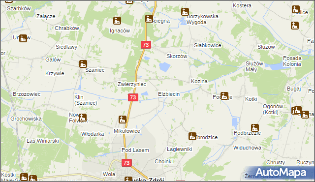 mapa Elżbiecin gmina Busko-Zdrój, Elżbiecin gmina Busko-Zdrój na mapie Targeo