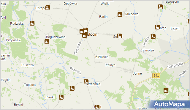 mapa Elżbiecin gmina Lutocin, Elżbiecin gmina Lutocin na mapie Targeo