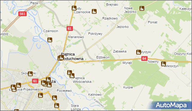 mapa Elżbiecin gmina Piątnica, Elżbiecin gmina Piątnica na mapie Targeo