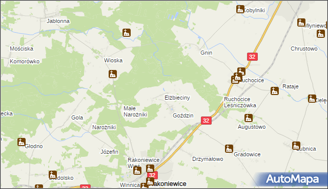 mapa Elżbieciny, Elżbieciny na mapie Targeo