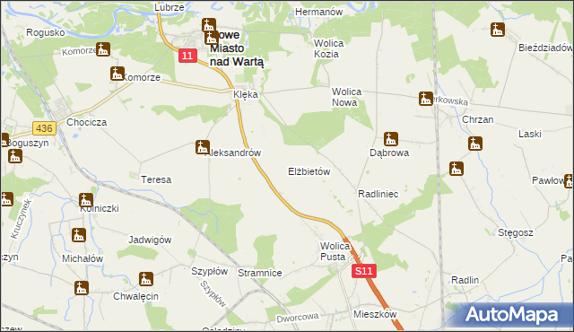 mapa Elżbietów gmina Nowe Miasto nad Wartą, Elżbietów gmina Nowe Miasto nad Wartą na mapie Targeo