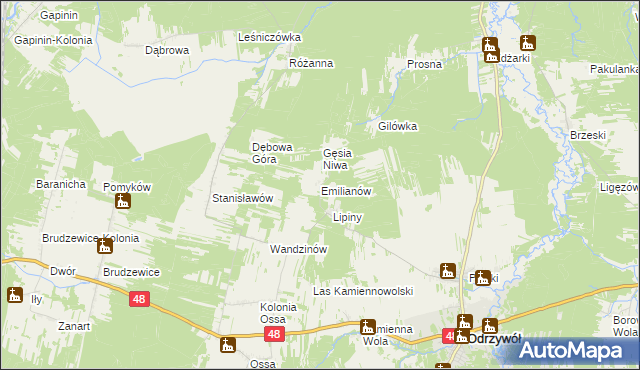 mapa Emilianów gmina Odrzywół, Emilianów gmina Odrzywół na mapie Targeo