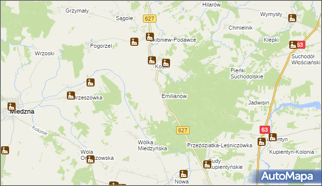 mapa Emilianów gmina Sokołów Podlaski, Emilianów gmina Sokołów Podlaski na mapie Targeo