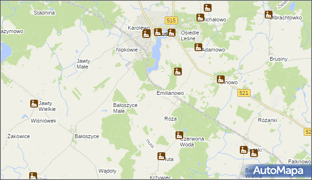 mapa Emilianowo gmina Susz, Emilianowo gmina Susz na mapie Targeo