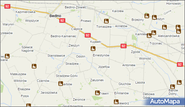 mapa Ernestynów gmina Bedlno, Ernestynów gmina Bedlno na mapie Targeo