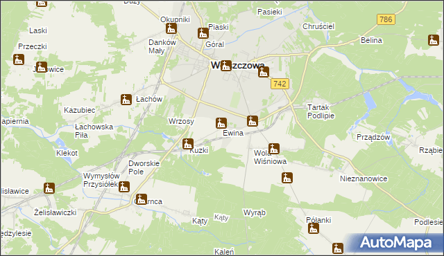 mapa Ewina gmina Włoszczowa, Ewina gmina Włoszczowa na mapie Targeo