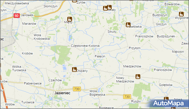 mapa Falęcin gmina Grójec, Falęcin gmina Grójec na mapie Targeo