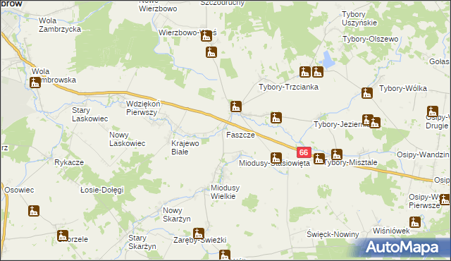 mapa Faszcze gmina Wysokie Mazowieckie, Faszcze gmina Wysokie Mazowieckie na mapie Targeo