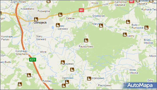 mapa Faustynowo gmina Glinojeck, Faustynowo gmina Glinojeck na mapie Targeo
