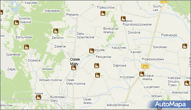 mapa Felicjanów gmina Osiek Mały, Felicjanów gmina Osiek Mały na mapie Targeo