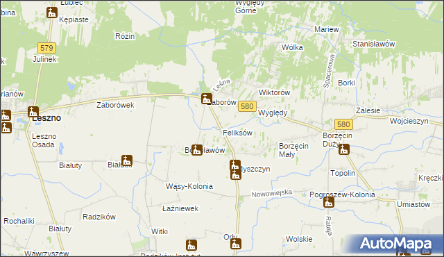 mapa Feliksów gmina Leszno, Feliksów gmina Leszno na mapie Targeo