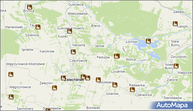 mapa Feliksów gmina Żelechlinek, Feliksów gmina Żelechlinek na mapie Targeo