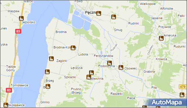 mapa Ferdynandów gmina Pęczniew, Ferdynandów gmina Pęczniew na mapie Targeo