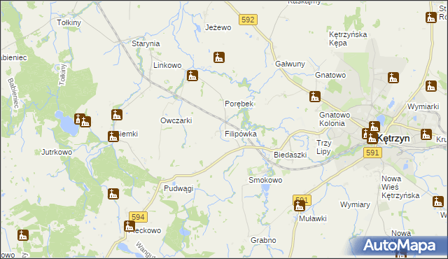 mapa Filipówka gmina Kętrzyn, Filipówka gmina Kętrzyn na mapie Targeo