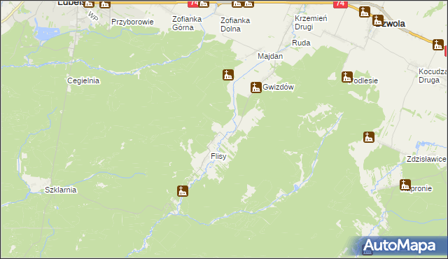 mapa Flisy Leśniczówka, Flisy Leśniczówka na mapie Targeo