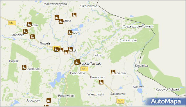 mapa Folusz gmina Rutka-Tartak, Folusz gmina Rutka-Tartak na mapie Targeo