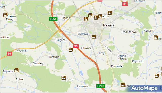 mapa Folwark gmina Rawicz, Folwark gmina Rawicz na mapie Targeo