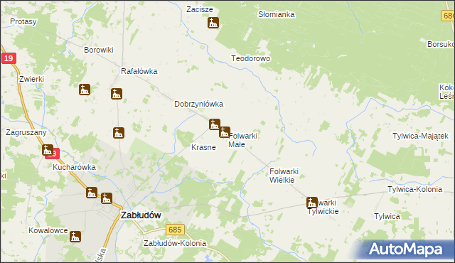 mapa Folwarki Małe, Folwarki Małe na mapie Targeo