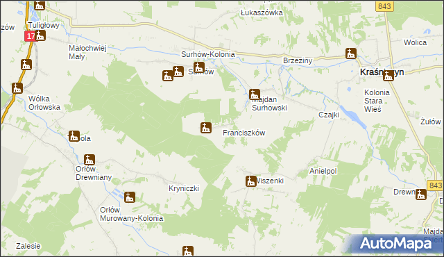 mapa Franciszków gmina Kraśniczyn, Franciszków gmina Kraśniczyn na mapie Targeo