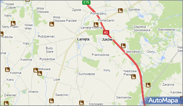 mapa Franciszków gmina Łanięta, Franciszków gmina Łanięta na mapie Targeo