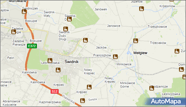 mapa Franciszków gmina Mełgiew, Franciszków gmina Mełgiew na mapie Targeo