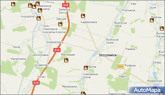 mapa Franciszków gmina Strzyżewice, Franciszków gmina Strzyżewice na mapie Targeo