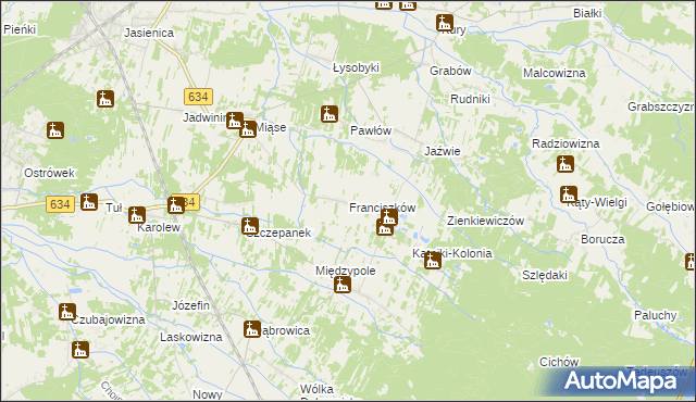 mapa Franciszków gmina Tłuszcz, Franciszków gmina Tłuszcz na mapie Targeo