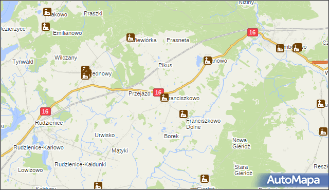 mapa Franciszkowo gmina Iława, Franciszkowo gmina Iława na mapie Targeo