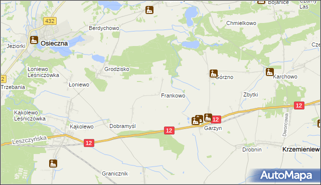 mapa Frankowo gmina Osieczna, Frankowo gmina Osieczna na mapie Targeo