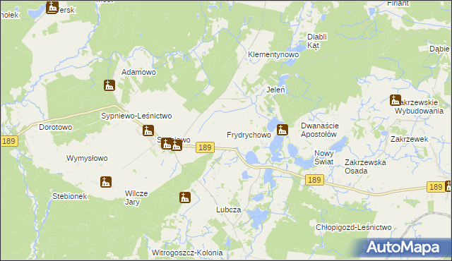 mapa Frydrychowo gmina Więcbork, Frydrychowo gmina Więcbork na mapie Targeo