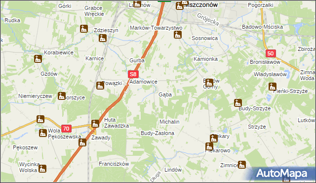 mapa Gąba, Gąba na mapie Targeo