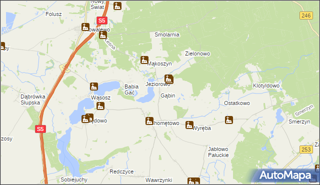 mapa Gąbin gmina Szubin, Gąbin gmina Szubin na mapie Targeo