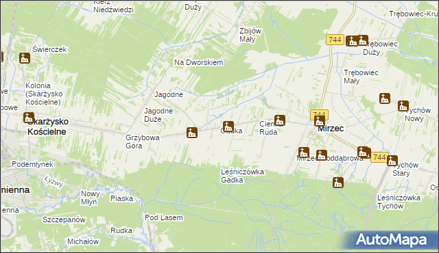 mapa Gadka gmina Mirzec, Gadka gmina Mirzec na mapie Targeo